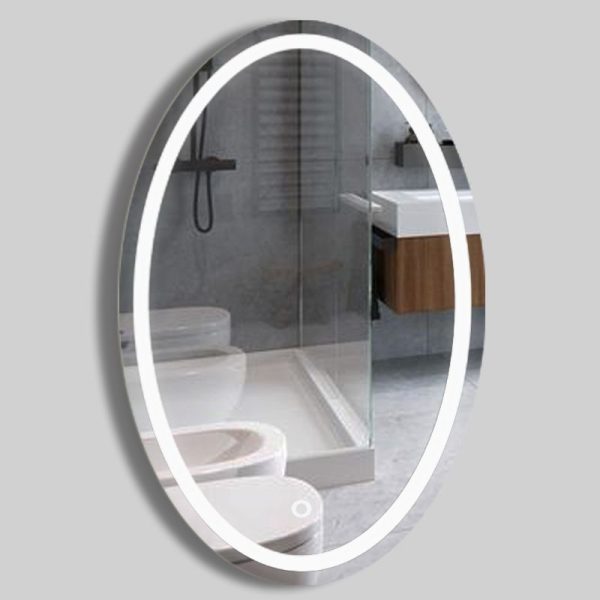 Oval illuminated bathroom mirror